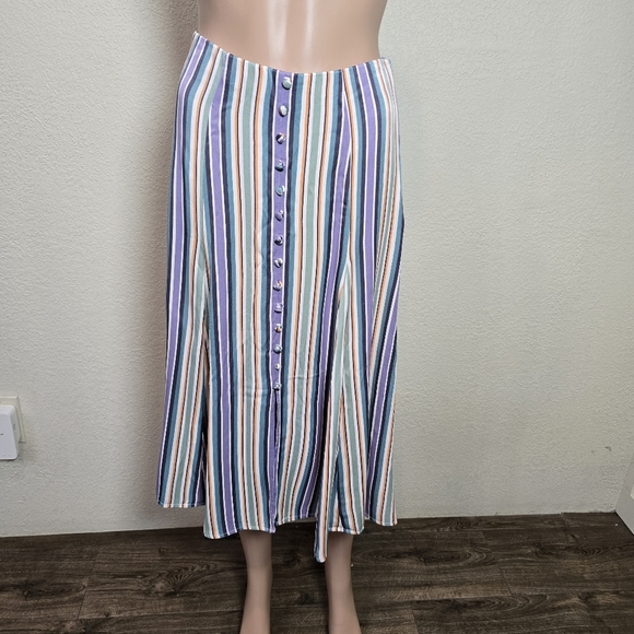 Maeve By Anthropologie Freya Striped Button Front Satin Midi Skirt In Multi US 2 - Picture 5 of 13